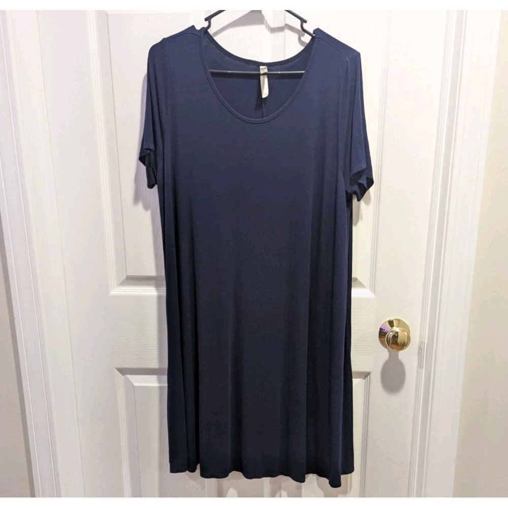 Dark Academia Minimalist Swing Dress‎ Navy Blue Casual Plus Size 2X